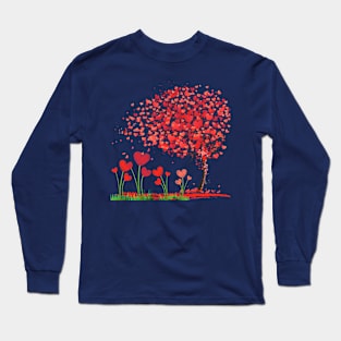 Valentine's Love Blossoms: Heartfelt Tree Delight Long Sleeve T-Shirt